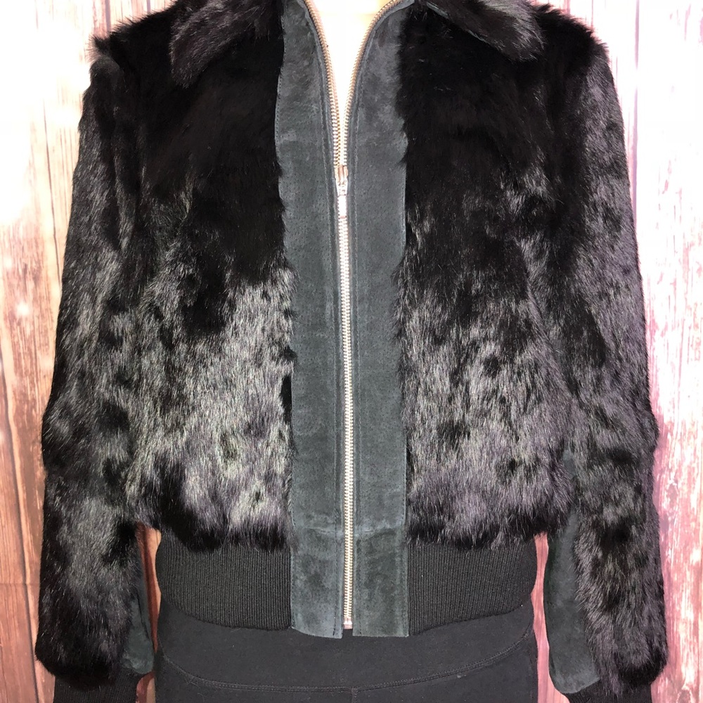 Mixit Rabbit Fur Leather Jacket Medium